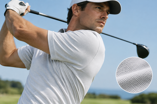 moisture wicking pique golf polo close up texture