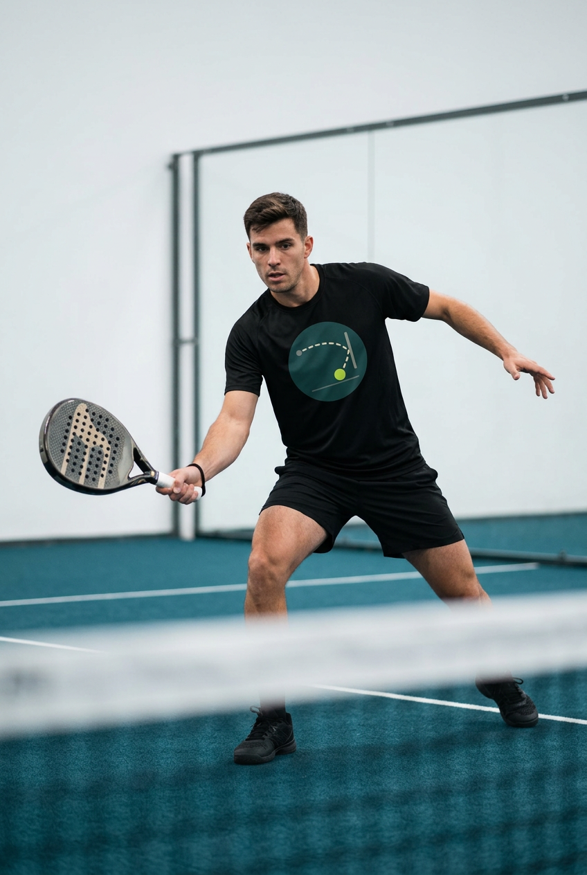 male padel player mid game