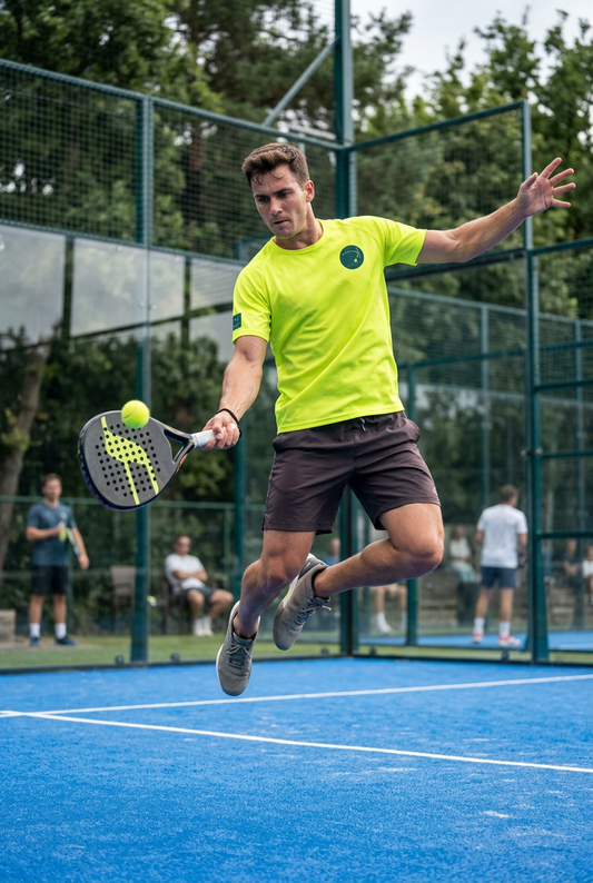 Padel player jumping to make shot