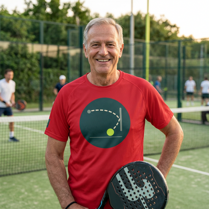 padel player showcasing red jersey