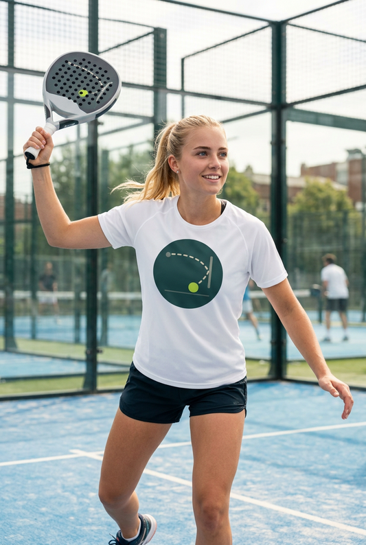 Female padel player smiling wear white jesey 