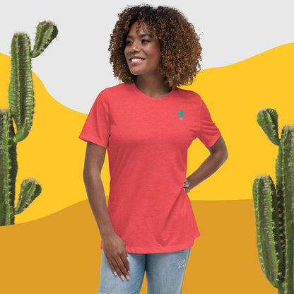 Women’s relaxed T-shirt in red with small cactus graphic on the chest