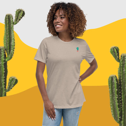 Women’s relaxed T-shirt in beige with small cactus graphic on the chest