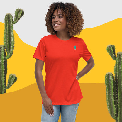 Women’s relaxed T-shirt in red with small cactus graphic on the chest